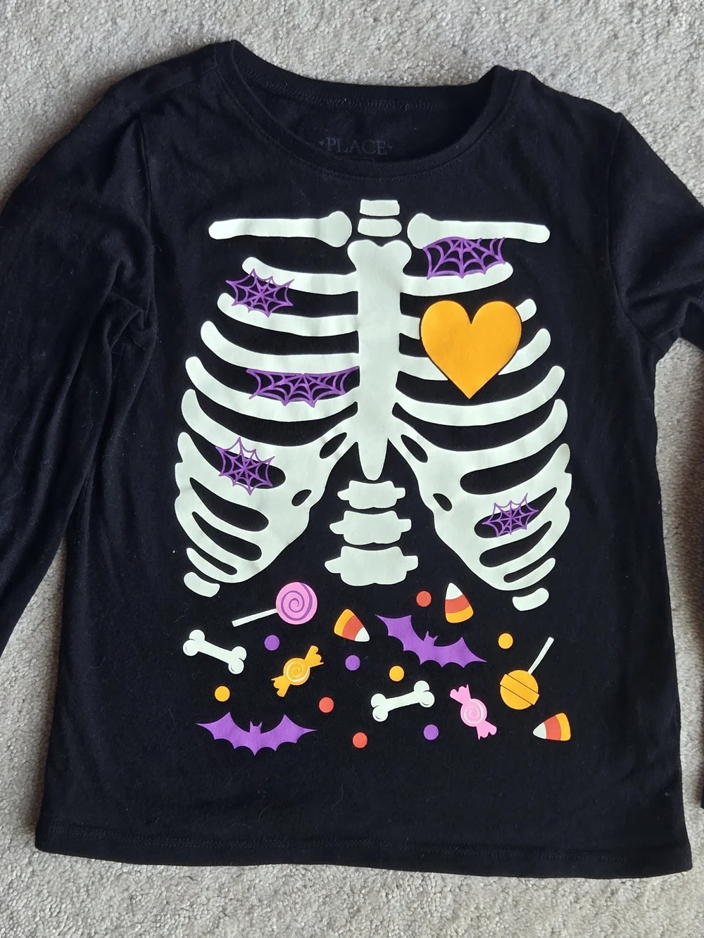 The Childrens Place Black Glow Skeleton Candy Halloween Tee